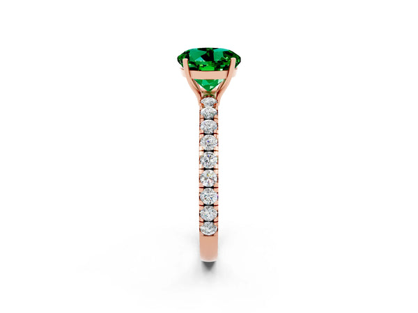 Rose gold Round Cut Emerald Pavé Solitaire Engagement Ring with Four-Prong Setting