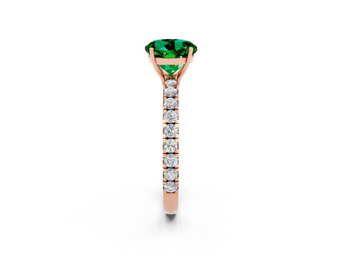 Rose gold Round Cut Emerald Pavé Solitaire Engagement Ring with Four-Prong Setting_14