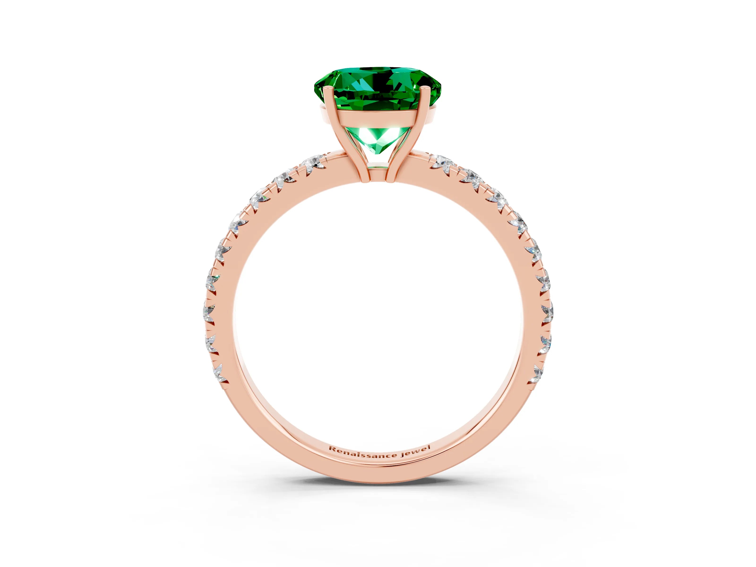 Rose gold Round Cut Emerald Pavé Solitaire Engagement Ring with Four-Prong Setting_15