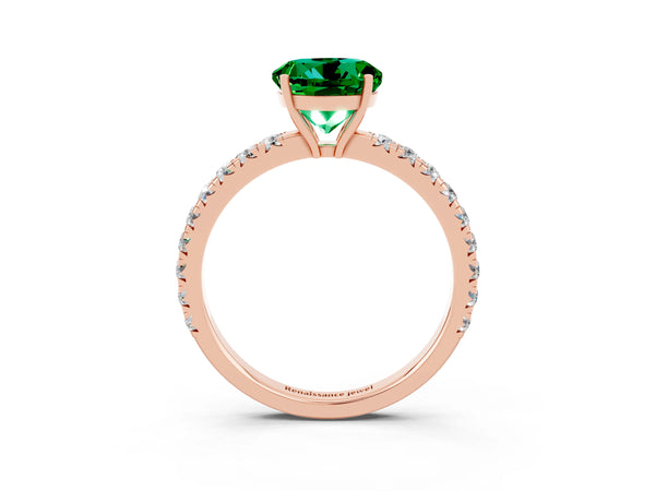 Rose gold Round Cut Emerald Pavé Solitaire Engagement Ring with Four-Prong Setting