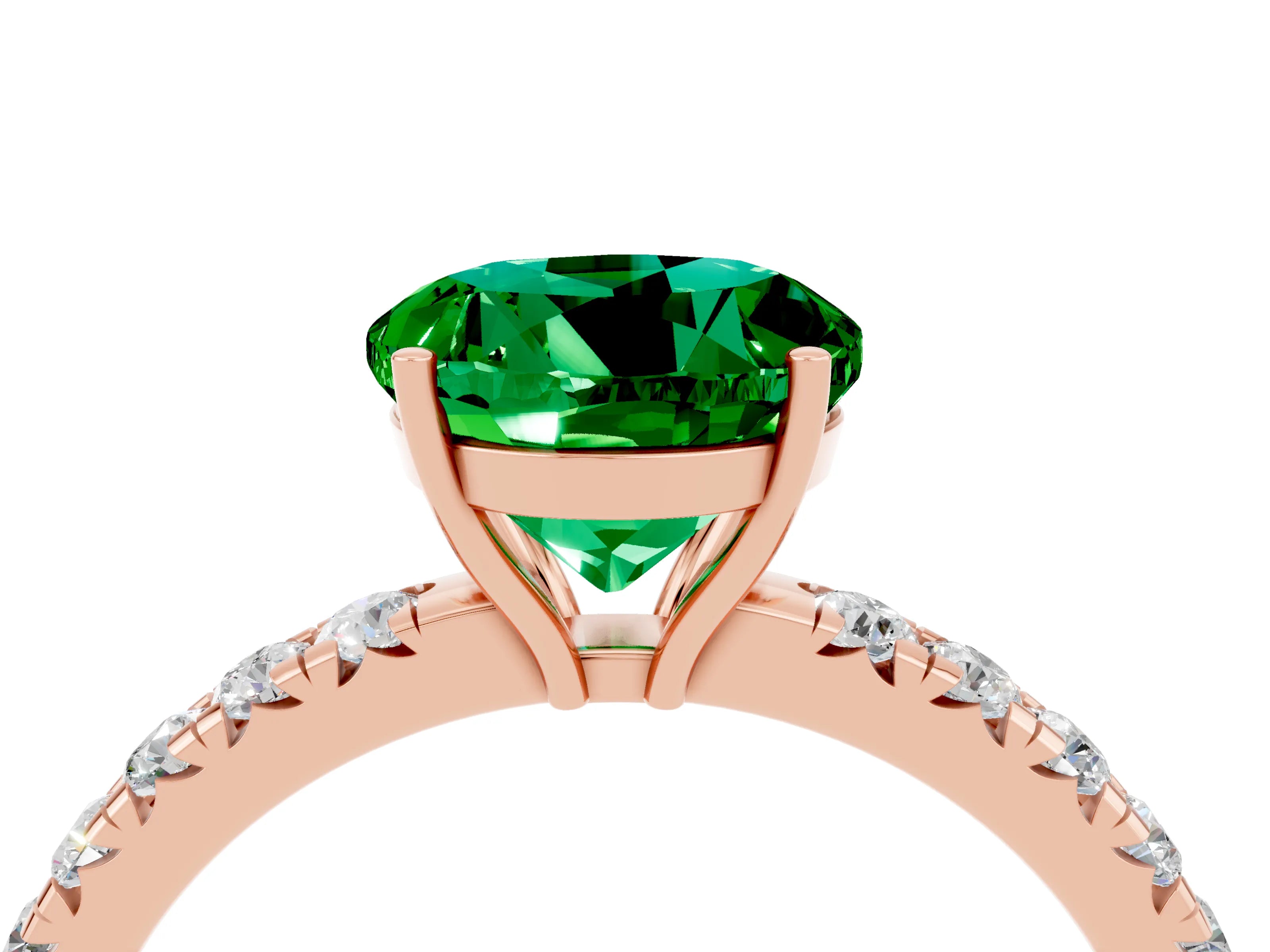 Rose gold Round Cut Emerald Pavé Solitaire Engagement Ring with Four-Prong Setting_16