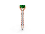 Rose gold Round Cut Emerald Pavé Solitaire Ring with Round Band and Prong Setting_26