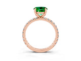 Rose gold Round Cut Emerald Pavé Solitaire Ring with Round Band and Prong Setting_27