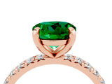 Rose gold Round Cut Emerald Pavé Solitaire Ring with Round Band and Prong Setting_28