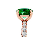 Rose gold Round Cut Emerald Pavé Solitaire Ring with Round Band and Prong Setting_29