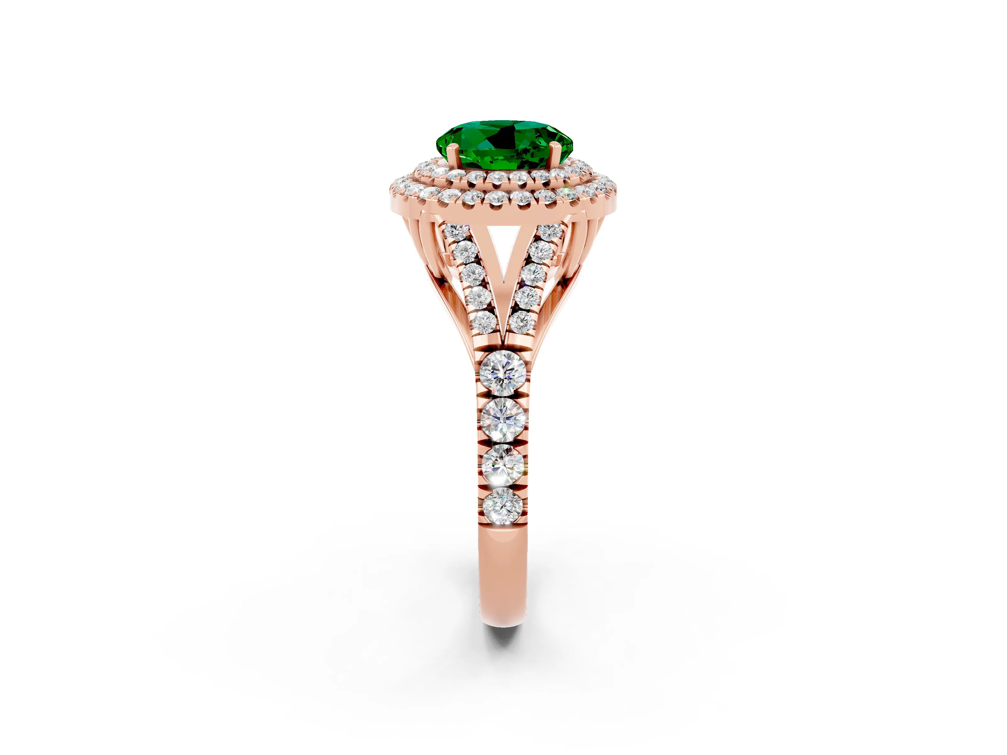 Rose gold Round Cut Emerald Pavé Split Shank Double Halo Engagement Ring_2