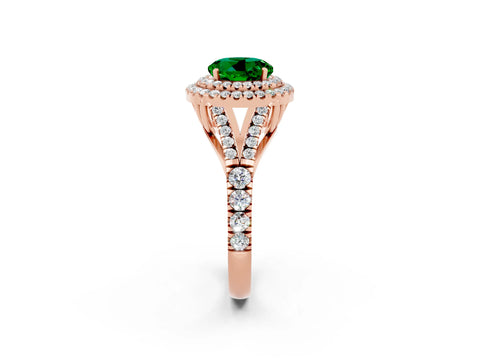 Rose gold Round Cut Emerald Pavé Split Shank Double Halo Engagement Ring_2