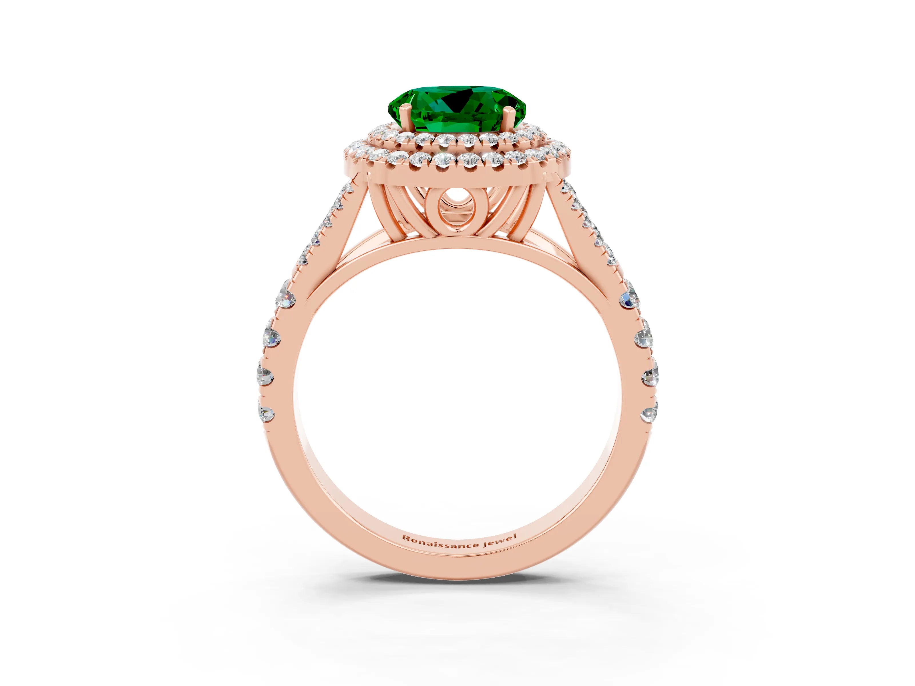 Rose gold Round Cut Emerald Pavé Split Shank Double Halo Engagement Ring_3