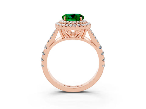 Rose gold Round Cut Emerald Pavé Split Shank Double Halo Engagement Ring_3