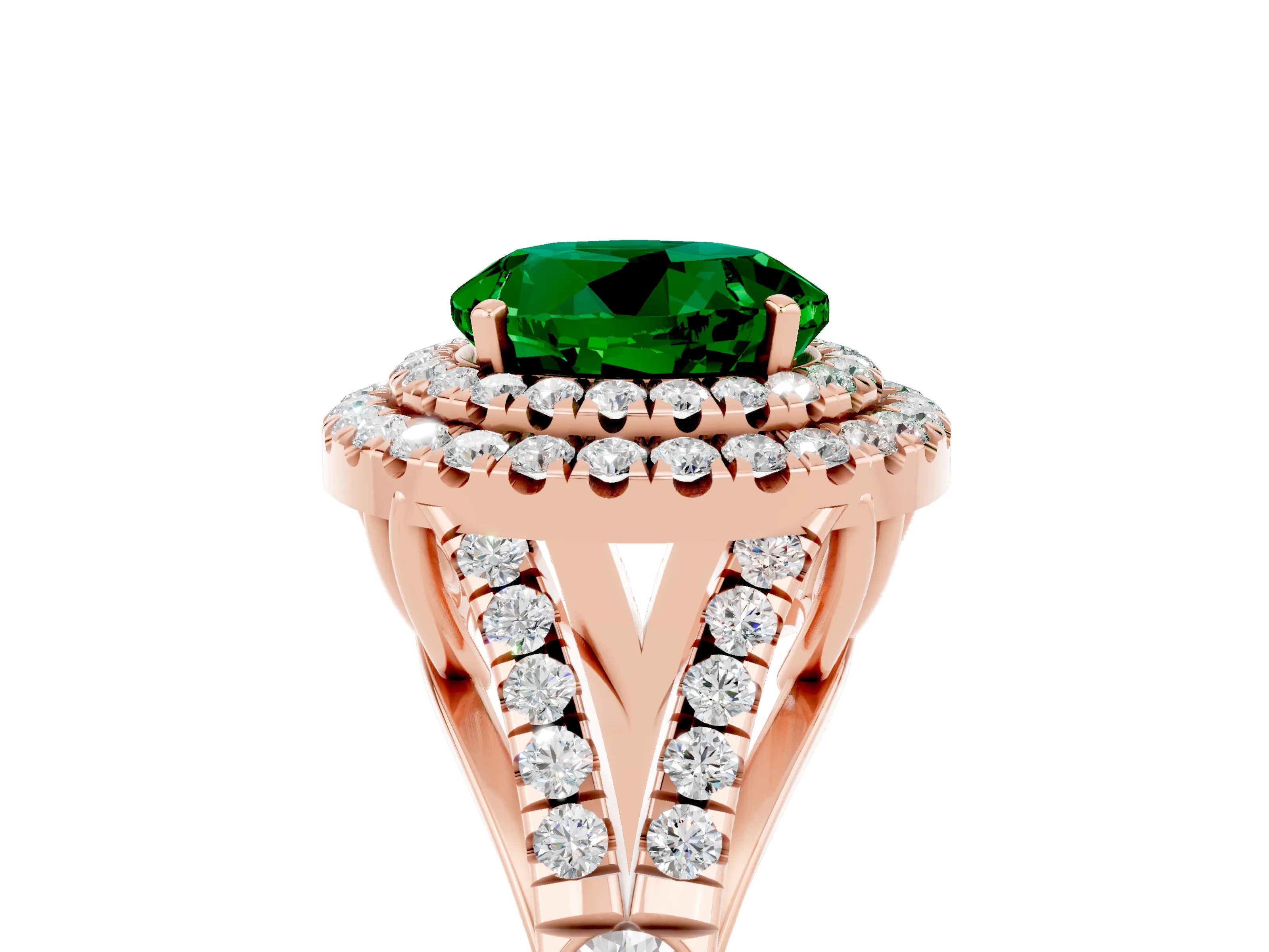 Rose gold Round Cut Emerald Pavé Split Shank Double Halo Engagement Ring_5