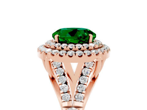 Rose gold Round Cut Emerald Pavé Split Shank Double Halo Engagement Ring_5