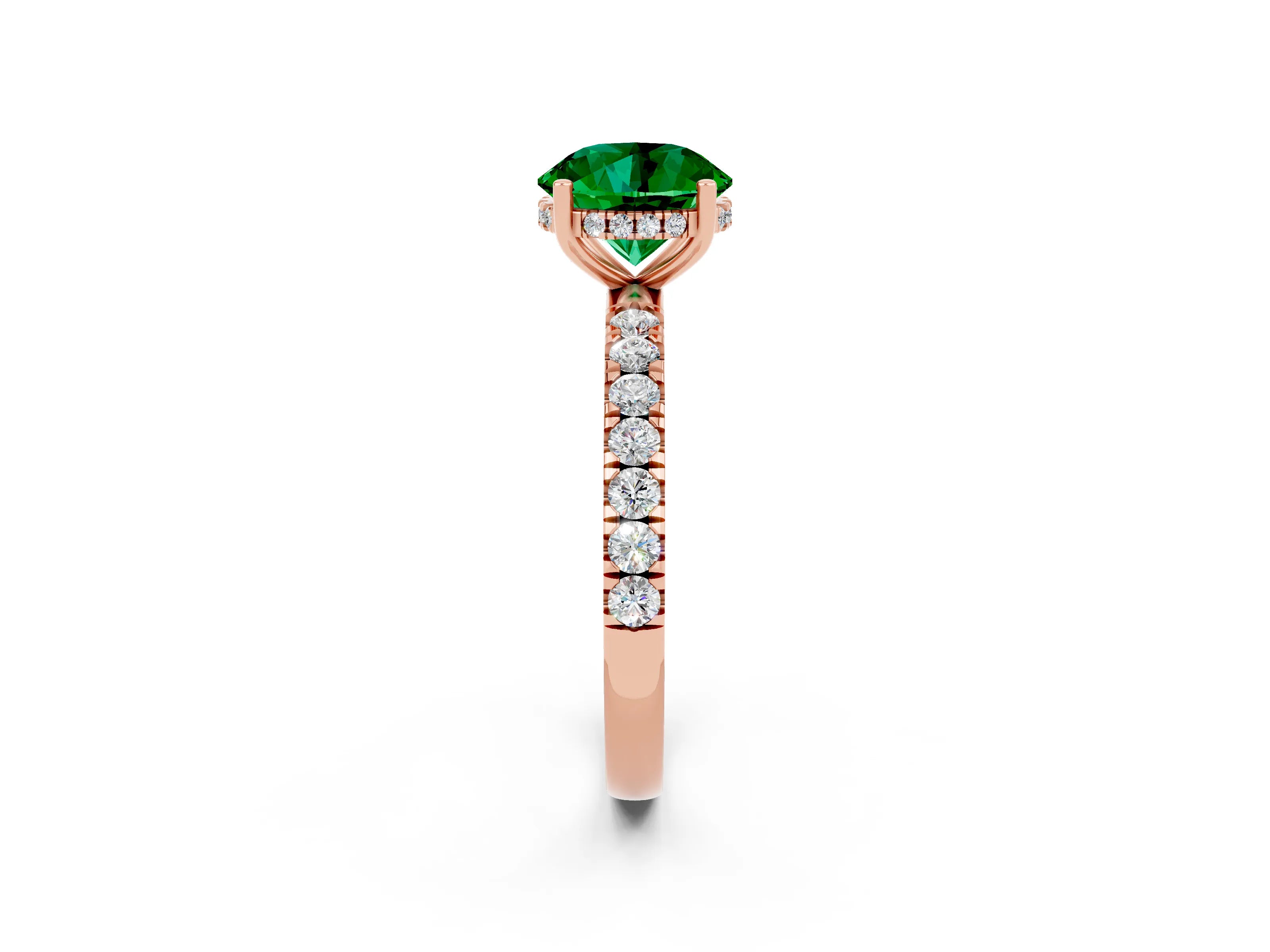 Rose gold Round Cut Emerald Pave Band Solitaire Ring with Four-Prong Setting_26