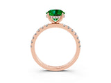Rose gold Round Cut Emerald Pave Band Solitaire Ring with Four-Prong Setting_27