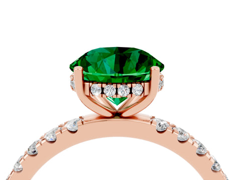 Rose gold Round Cut Emerald Pave Band Solitaire Ring with Four-Prong Setting_28