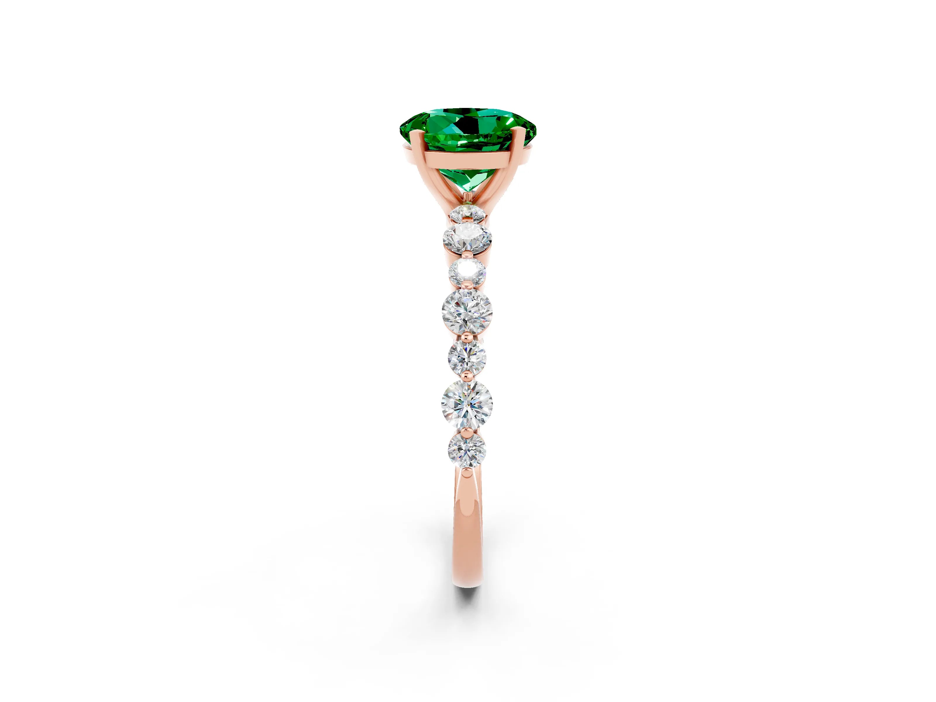 Rose gold Round Cut Emerald Prong Set Engagement Ring with Pavé Band_2