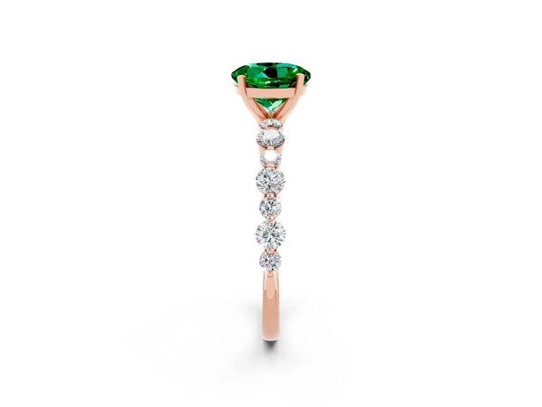 Rose gold Round Cut Emerald Prong Set Engagement Ring with Pavé Band