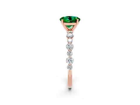Rose gold Round Cut Emerald Prong Set Engagement Ring with Pavé Band_2