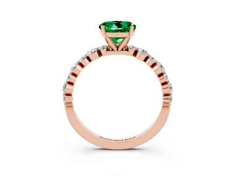 Rose gold Round Cut Emerald Prong Set Engagement Ring with Pavé Band_3