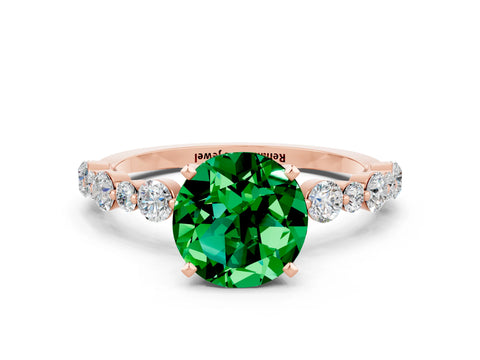 Rose gold Round Cut Emerald Prong Set Engagement Ring with Pavé Band