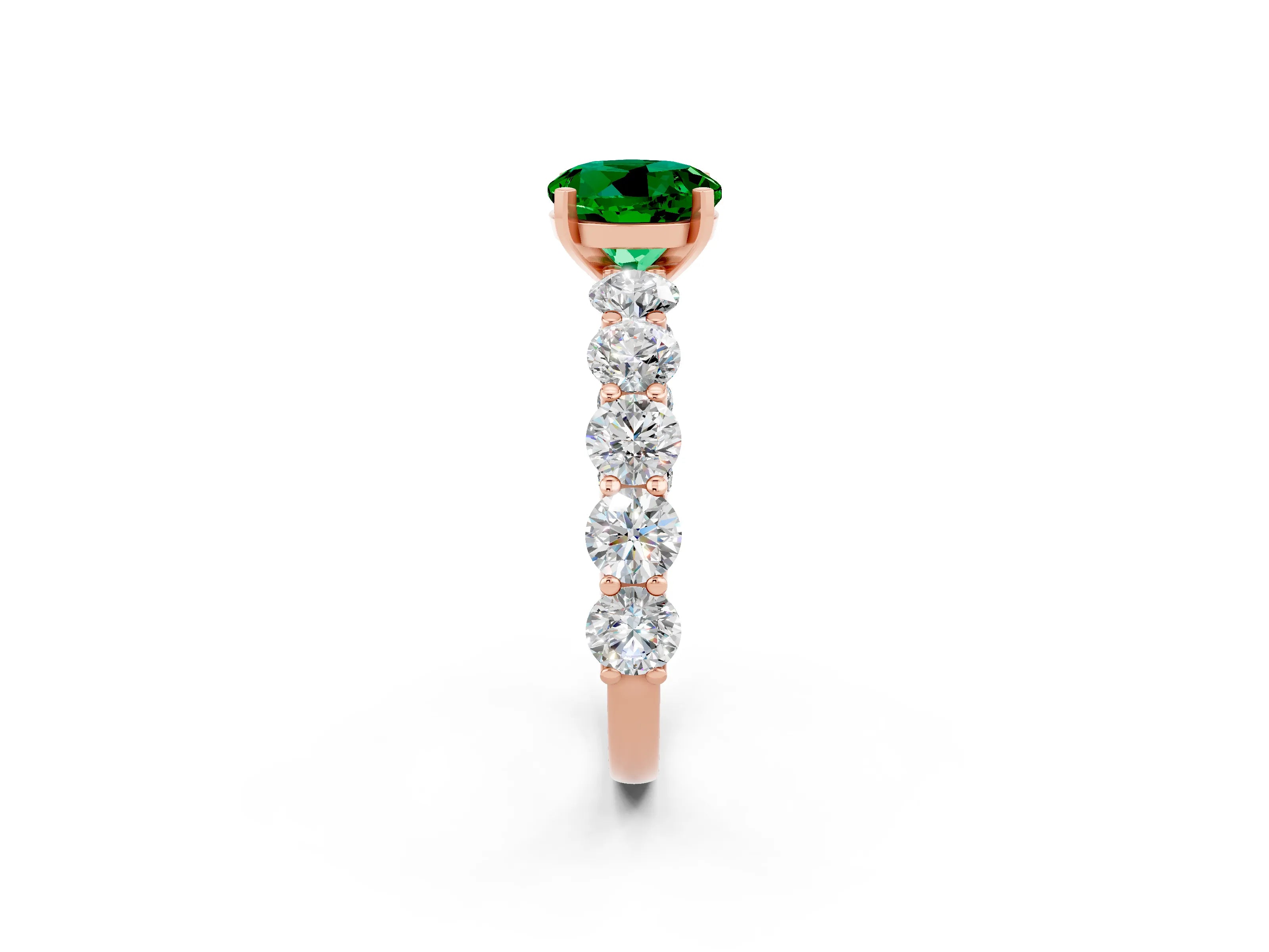 Rose gold Round Cut Emerald Prong Setting with Side Stones on a Pave Band_2