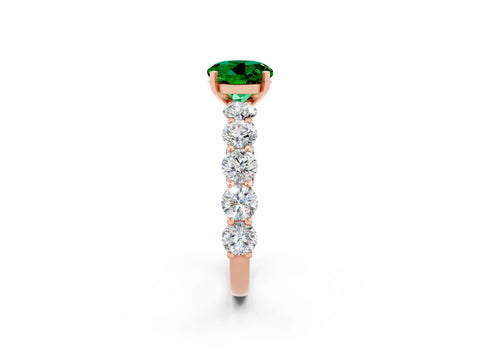 Rose gold Round Cut Emerald Prong Setting with Side Stones on a Pave Band_2