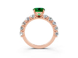 Rose gold Round Cut Emerald Prong Setting with Side Stones on a Pave Band_3