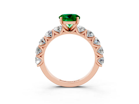 Rose gold Round Cut Emerald Prong Setting with Side Stones on a Pave Band_3