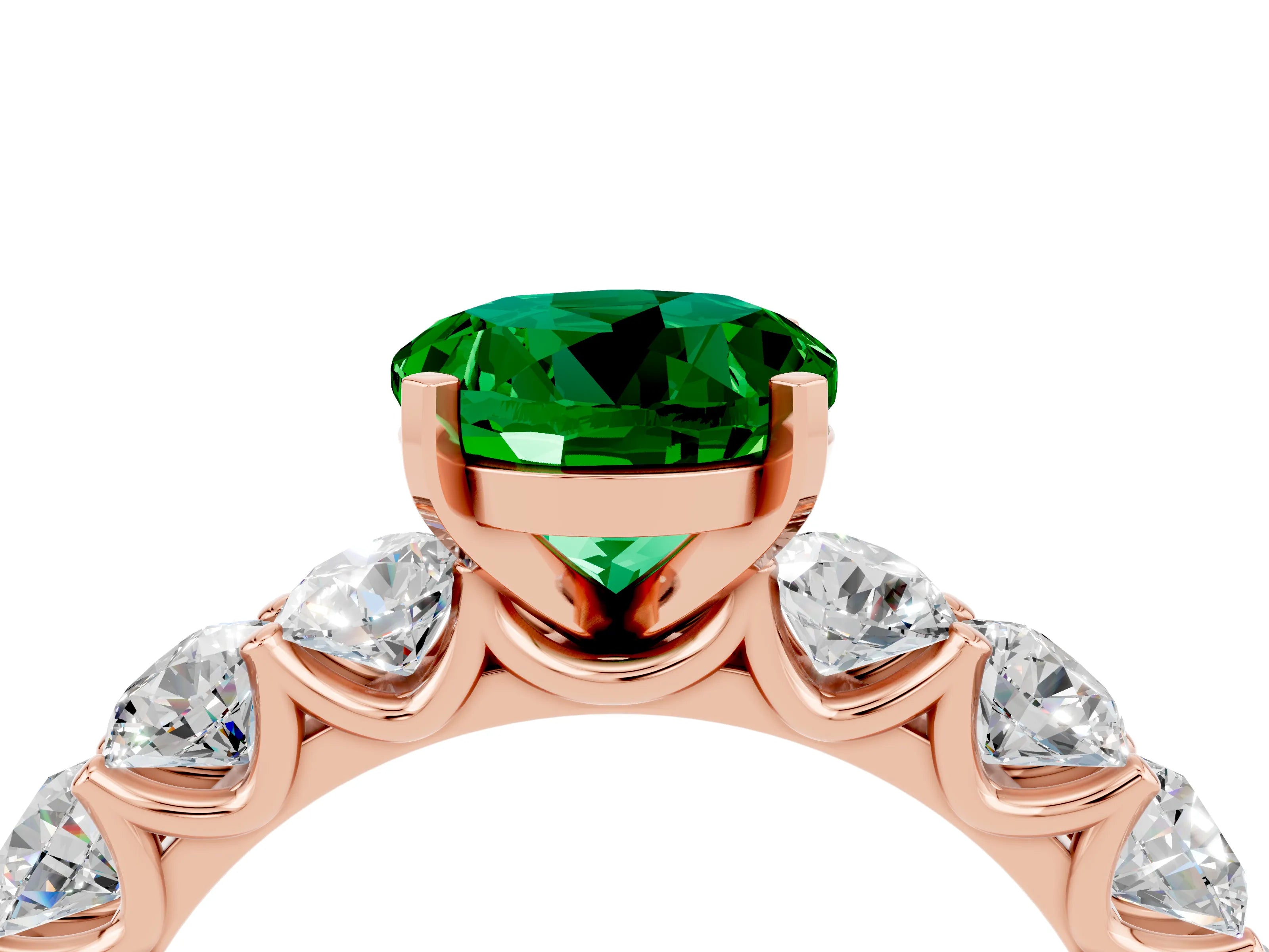 Rose gold Round Cut Emerald Prong Setting with Side Stones on a Pave Band_4