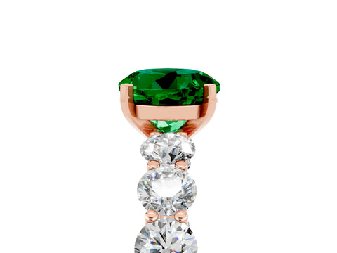Rose gold Round Cut Emerald Prong Setting with Side Stones on a Pave Band_5
