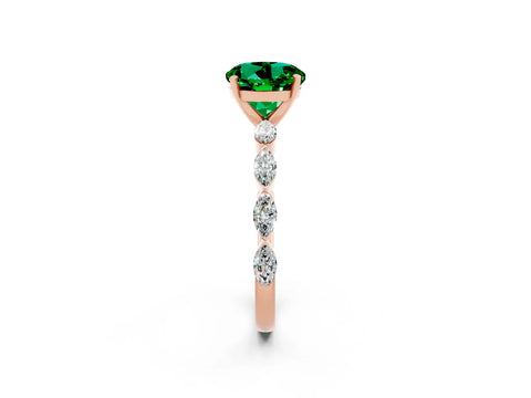 Rose gold Round Cut Emerald Ring with Marquise Side Stones and Prong Setting_2