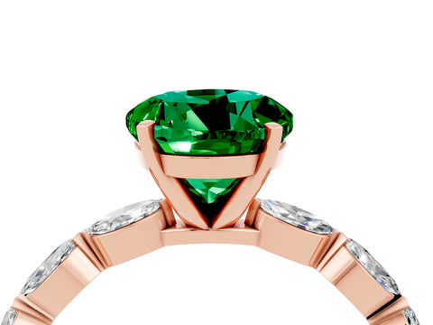 Rose gold Round Cut Emerald Ring with Marquise Side Stones and Prong Setting_4