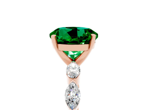 Rose gold Round Cut Emerald Ring with Marquise Side Stones and Prong Setting_5