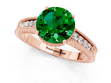 Rose gold Round Cut Emerald Ring with Milgrain Pavé Band and Four-Prong Setting_13