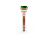 Rose gold Round Cut Emerald Ring with Milgrain Pavé Band and Four-Prong Setting_14