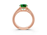 Rose gold Round Cut Emerald Ring with Milgrain Pavé Band and Four-Prong Setting_15