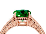 Rose gold Round Cut Emerald Ring with Milgrain Pavé Band and Four-Prong Setting_16