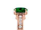 Rose gold Round Cut Emerald Ring with Milgrain Pavé Band and Four-Prong Setting_17