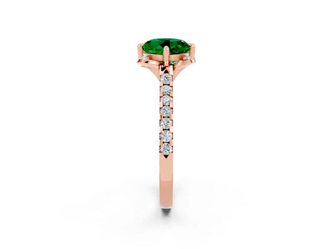 Rose gold Round Cut Emerald Ring with Pavé Band and Floral Prong Setting_2