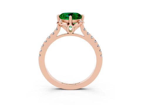 Rose gold Round Cut Emerald Ring with Pavé Band and Floral Prong Setting_3