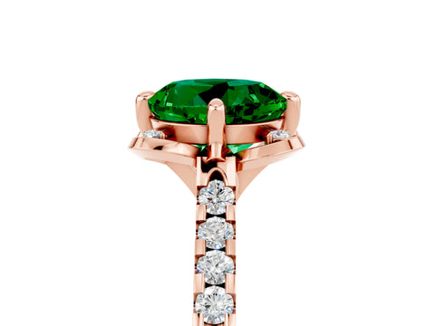 Rose gold Round Cut Emerald Ring with Pavé Band and Floral Prong Setting_5