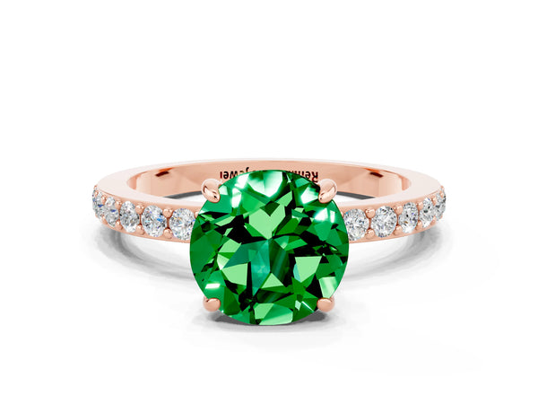 Rose gold Round Cut Emerald Pavé Engagement Ring with Round  Accents and Prong Setting