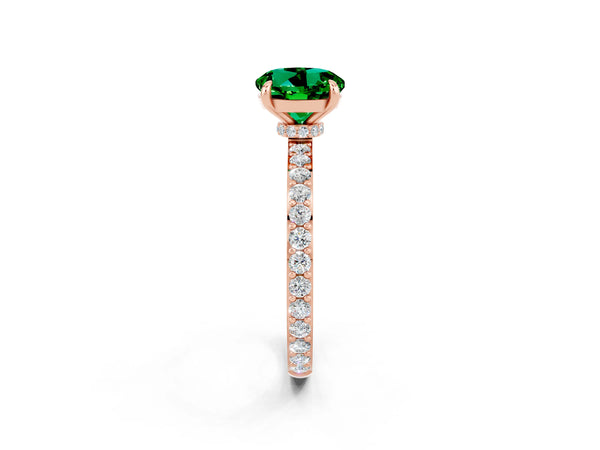 Rose gold Round Cut Emerald Pavé Engagement Ring with Round  Accents and Prong Setting