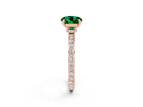 Rose gold Round Cut Emerald Ring with Pavé Band and Four-Prong Setting_2