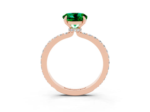 Rose gold Round Cut Emerald Ring with Pavé Band and Four-Prong Setting_3