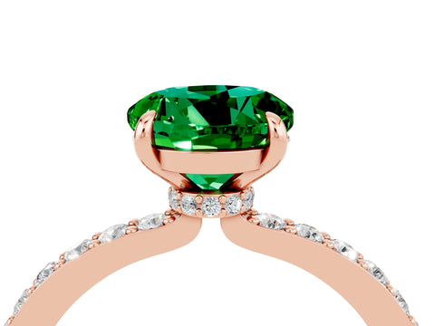 Rose gold Round Cut Emerald Ring with Pavé Band and Four-Prong Setting_4
