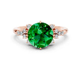 Rose gold Round Cut Emerald Ring with Side Stones and Four-Prong Setting_36