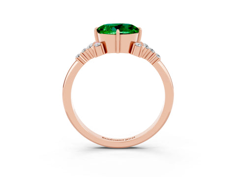 Rose gold Round Cut Emerald Ring with Side Stones and Four-Prong Setting_39