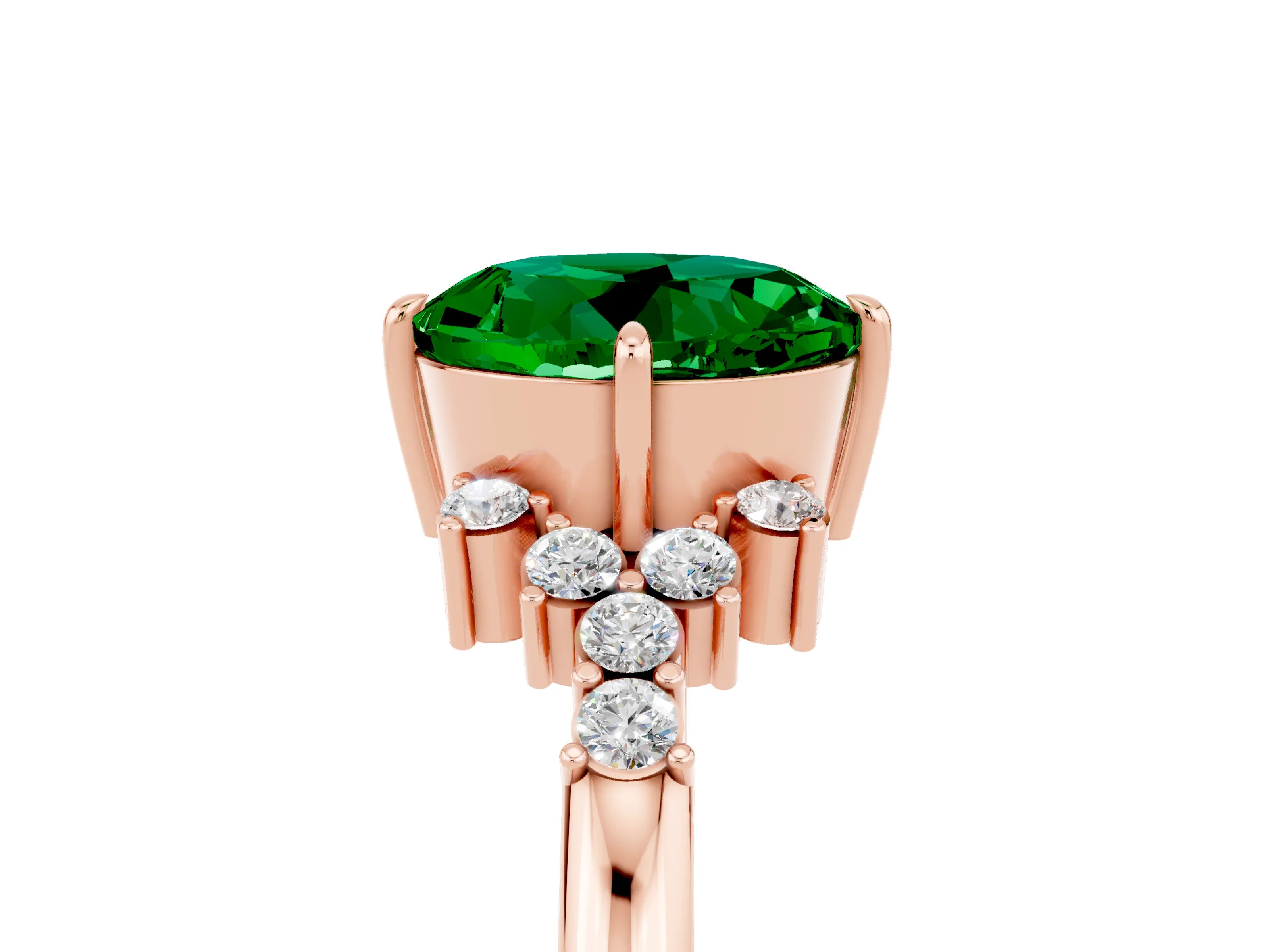 Rose gold Round Cut Emerald Ring with Side Stones and Four-Prong Setting_41