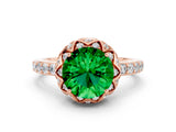 Rose gold Round Cut Emerald Scalloped Halo Engagement Ring with Round Shared Prong Band_24