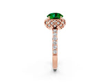 Rose gold Round Cut Emerald Scalloped Halo Engagement Ring with Round Shared Prong Band_26